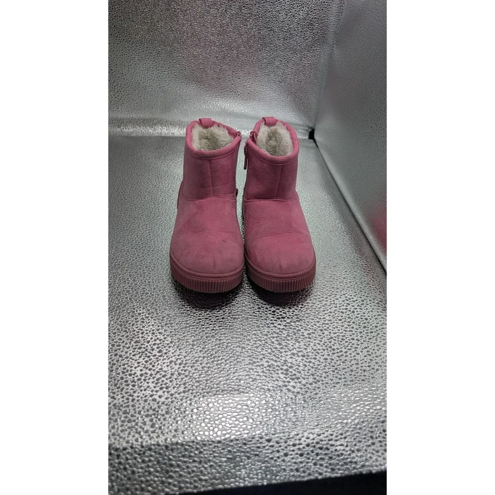 Cat & Jack Girl Pink Faux Suede Faux Fur Lined Ankle Boots Size 9 Zipper Closure